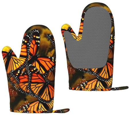 Monarch Butterflies Ofenhandschuhe, 2 Stück, hitzebeständige Silikon-Ofenhandschuhe mit weichem Futter, rutschfest, Küche, Kochhandschuh, lang, wasserdicht, Topflappen, Küchenutensilien