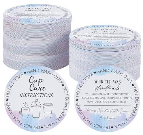 MAYJOYDIY 160 carte D'Instructions D'Entretien de Tasse Ronde de 5.4cm de Diamètre Cartes de Nettoyage de Tasse Insert de Tasse pour les Clients Professionnels Directions Boutique en Ligne