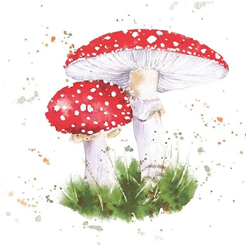 20 Servietten Herbst Fliegenpilze aus Wasserfarben als Tischdeko. Papierservietten mit Motiv. Auch für Decoupage und Serviettentechnik 33x33cm