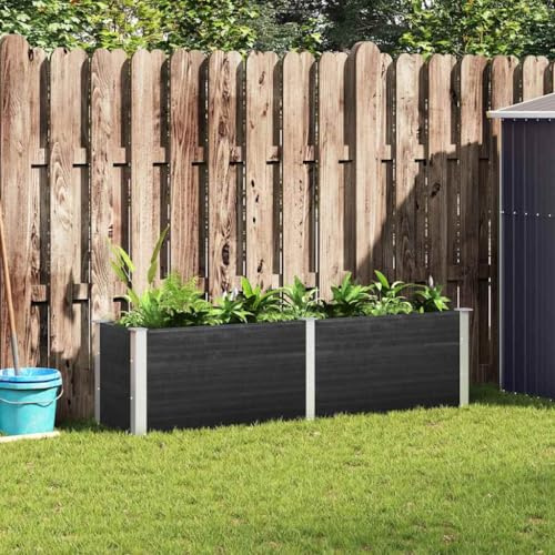Emmtore Garten-Hochbeet Raised Bed, Planter, Vegetable Bed, Flower Bed, Plant Bed, Herb Bed, Garden Bed, Flower Box, Weather-Resistant, 200x50x54 cm WPC Grau
