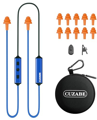 Cuzabe Bluetooth Earplug Headphones for Work, Replaceable Ear Tips | Neckband Wireless Safety Earbuds, OSHA Compliant, Noise-Reducing Ear Protection for Work, Built-In Mic, 20H Playtime