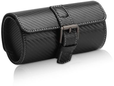 MODALO Genius Uhrenrolle für 2 Uhren – Elegantes Reiseetui aus Mikroleder, Kompakte Uhrenbox zur sicheren Aufbewahrung, Hochwertiges Uhrenetui für Reisen & Zuhause (Mattes Carbon)