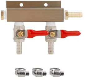 CO2 Air Distributor Gas Manifold Splitter – 5/16 (8mm) Barbed Ball Valve with Check Valve, 2/3/4 Way Split for Homebrewing & Kegging(2Way)