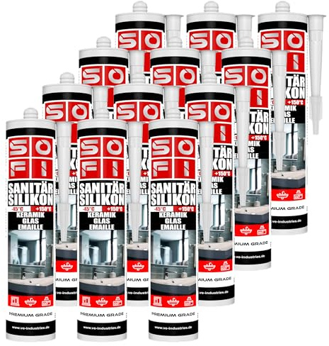 VE-INDUSTRIES Sanitär Silikon 12 x 280ml weiss Acetat Dichtstoff schimmelresistent Bad Küche Dusche
