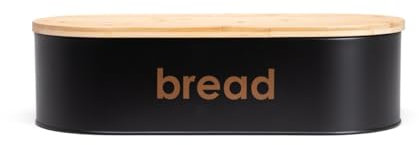 HOMLA Portapane Parma grande, 44 x 21 x 12 cm, metallo e bambù, nero, contatto alimentare, nuovo