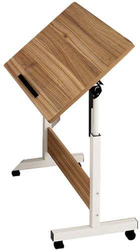 Table de lit réglable en hauteur avec roues verrouillables – Bureau mobile ergonomique pour ordinateur portable pour lit, canapé et sol – Station de travail roulante et plateau de chevet avec cadre en