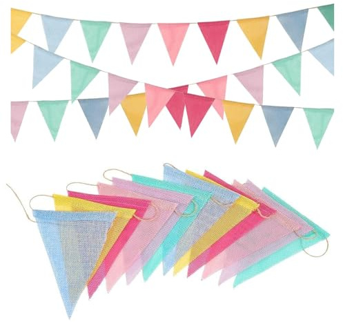 Bunting Fabric Pastel Rainbow - Bunting Outdoor Waterproof,60 Flags for Birthday Spring Easter Classroom School Garden Festival Carnival Graduation Indoor Garlands Party Decorations