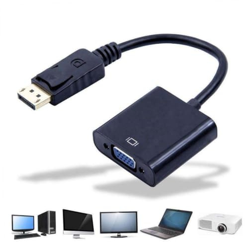 TOBBOMEY Convertitore Video 1080p Displayport a Vga Adattatore Maschio-femmina Cavo Usb Integrato Per Monitor Aggiuntivo Senza Alimentazione Esterna, Plug and Play, Adatto a Pc e Laptop, Colore Nero