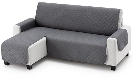 fundabel® Funda Cubre Chaise Longue Due, 220 cm, Brazo Izquierdo, Gris | Acolchada | Tacto Suave y Resistente | Protector de Sofá Universal | Ideal Mascotas | Fabricada en España