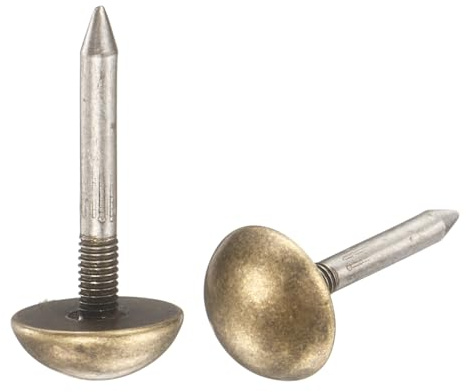 sourcing map 20Pcs Solid Brass Upholstery Tacks, 12mm Retro Upholstery Nails Decorative Thumb Push Pins for Wood Boxes Carpet Sofa Furniture Leather Crafts, Bronze