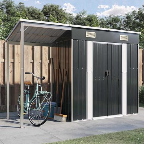 Abri de Jardin avec Toit en appentis, Anthracite, 277 x 107 x 181 cm, Acier ; abri à Outils avec Toit surélevé ; Maison conteneur pour Habitation, Outils et mobilier de Jardin