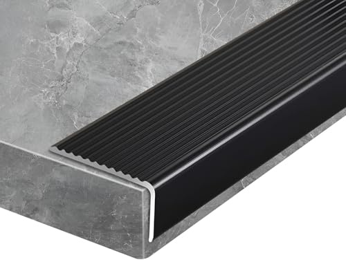 Treppenkantenprofil, 900 mm x 40 mm x 20 mm Rutschfeste L-Form Aluminium Stufen-Kantenprofil Winkelprofi für Fliesen/Holz/Laminat(Black)