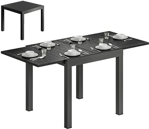 Outsunny Mesa de Jardín Extensible 80/160x80 cm Comedor Exterior Negro
