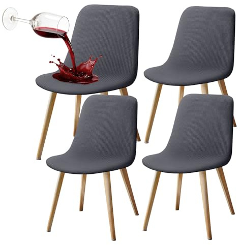 Granbest Water-repellent High Stretch Low Back Dining Chair Slipcovers, Removable Elastic Short Back Chair Covers for Home Kitchen, Hotel & Restaurant (Set of 4, Gray)