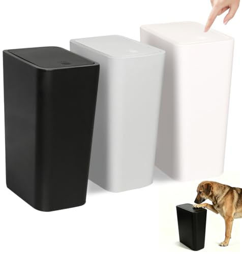 Chiziyixin 3Pack Bathroom Bin, 10L Slim Bedroom Bin with Pop-Up Lid, Dog Proof Narrow Garbage Can, Plastic Toilet Trash Can for Bathroom, Bedroom, Living Room, Kitchen, Toilet, Office (3 Colours)