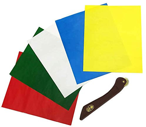Amornphan 5 Blatt Farben Nähen Carbon Transparentpapier Transferpapier 22,9 x 27,9 cm Home Sewing Cross Stitch Paint Kit Marking Muster Stoff Craft Made in Japan Plus Tracing Wheel Tool für Schneider