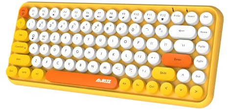 Hoopond Kabellose Bluetooth-Tastatur, Niedliche Mini-Kompakttastatur mit 84 Tasten, 2,4 GHz kabellose Bluetooth-Verbindungstechnologie, ABS-Retro-runde Tastenkappe, Ergonomisches Design (Gelb)