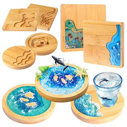 FUNSHOWCASE Wood Coaster Set Epoxy Resin Casting Craft Kit River Edge 5-Count