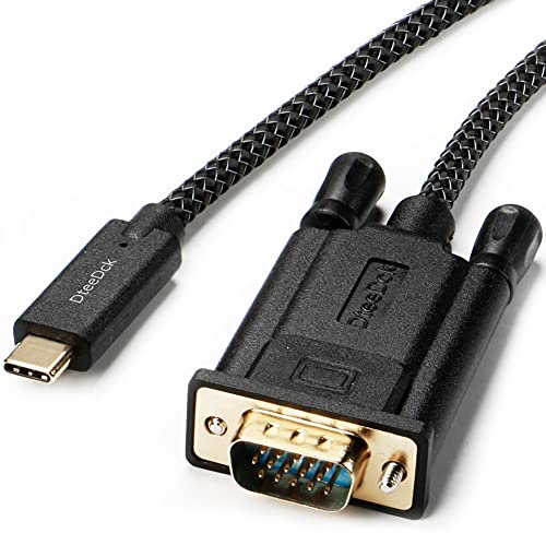 DteeDck Câble USB type C vers VGA 1,8 m Thunderbolt 3 vers VGA Câble tressé robuste pour appareils USBC MacBook Pro, iPad Pro, Samsung S10/S9/S8, Surface Book 2, Dell XPS, HP, etc.