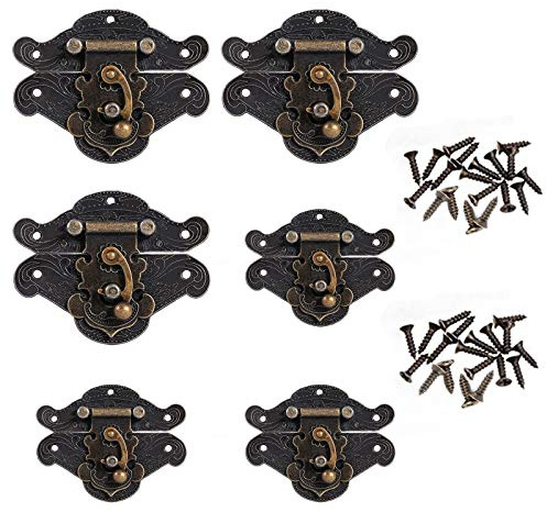 yeemeen Vintage Bronze Zinc Alloy Antique Brass Finish Cabinet Latch Hasp Lock with Screws, 65x52mm & 49x37mm