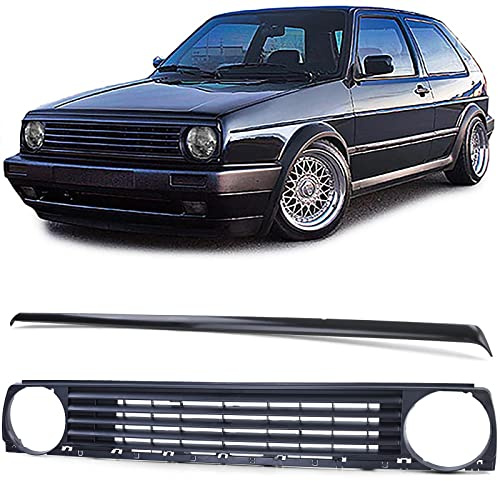 Kühlergrill ohne Emblem Schwarz mit Grillspoiler passt für VW Golf 2 1983-1991
