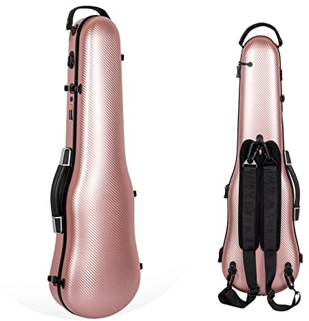 Crossrock Carbon Composite Shaped 4/4 Violin Case | Flight-Ready Protection, Suspension Padding, Backpack Straps, Ultra-Light Build -Rose Gold(CRF4020SVRG)