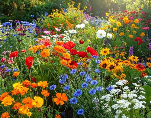 Bienenfreundliche Blühmischung einjährig aus 15 Sorten farbenfrohes Saatgut für Garten Balkon Freiland Wildblumen Bienenweide anlegen, ausreichend für 30m2