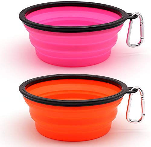 SLSON Gamelle Pliable en Silicone 2 Pièces Bol de Voyage Orange et Rose, Grand Format
