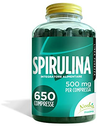 Spirulina 500 mg - 650 Compresse - Fornitura di Lunga Durata - Fonte di Vitamina A Beta Carotene, Proteine con 9 Aminoacidi Essenziali, Sali Minerali e Antiossidanti tra cui Ficocianina