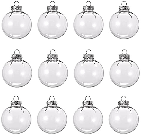 12 Pcs 3.15 Inch Clear Plastic Fillable Ornament Balls, Removable Top Clear Hanging Ornaments Ball, DIY Plastic Ornaments Round Balls, Perfect for Decoration On Christmas Trees, Wedding, Party