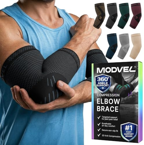Modvel 2 Pack Elbow Brace - Golfer's Elbow Compression Sleeve Support for Joint Pain Relief, Recovery, Tendonitis Braces, Tennis Elbows Brace For Men & Women, Workout & Weightlifting Arm Wrap
