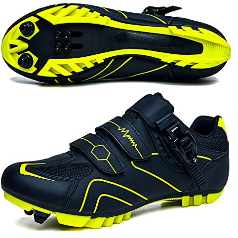 GZQIAWY Radfahren MTB Schuhe Herren Sport Route Cleat Road Dirt Bike Speed ​​Flat Sneaker Racing Damen Fahrrad Mountain SPD Biking Schwarze und grüne Berge 43