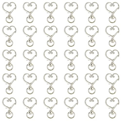 YXHZVON Lot de 30 porte-clés coeurs métal argenté 2,4cm×3,5cm