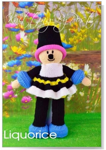 Knitting by Post Knitting Pattern Liquorice Dolly from Treat Yourself With Our Sweet Doll Pattern Ready to Knit in Black, Blue, White, Pink and Yellow