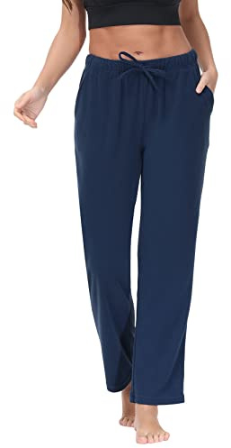 COZZIPLUS Damen-Fleece-Hose, leichte Polarfleece-Lounge-Sweathose für Damen, gerades Bein, Pyjamahose mit Taschen, Marineblau, X-Groß