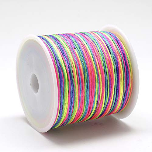 Makrameeband 80m rund 0,8mm Nylon Kordel (bunt Regenbogen #S14) | Flechtkordel knüpfen Nylonschnur Garn Rolle Schmuckkordel