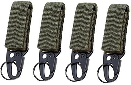 BuxiuGK 4 Piezas Mosquetón Táctico Nylon Paracord Llaveros Táctico Hebilla con Gancho de Metal Ferroso y Hebilla de Junta tórica para Correa Molle para Acampar Senderismo Exteriores,Verde