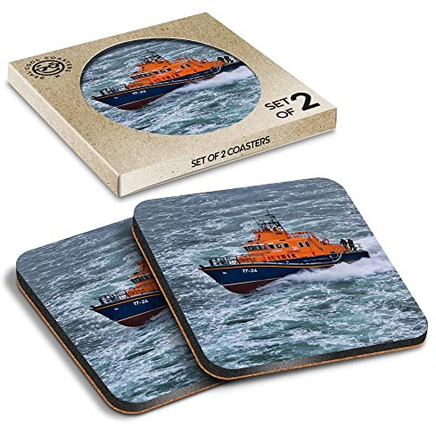 2 x Square Coasters - Aberdeen RNLI Lifeboat Boat Ocean Sea Cork Backed MDF Glossy Tea Coffee Accessory #50012