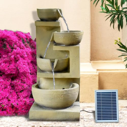 Solar Gartenbrunnen Brunnen Solarbrunnen Zierbrunnen Vogelbad Wasserfall Gartenleuchte Teichpumpe - Springbrunnen Wasserspiel für Garten, Gartenteich (7-SP02153-3)