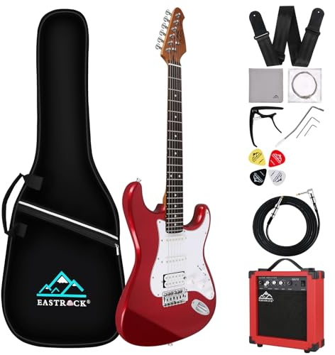 EASTROCK E Gitarre Set E Guitar 39 Zoll Elektrogitarre mit 10-W-Verstärker,Tasche, Kapodaster, Schultergurt, Saite, Kabel, Plektren, Geeignet für Anfänger,Erwachsene und Profi-Künstler(Rot)