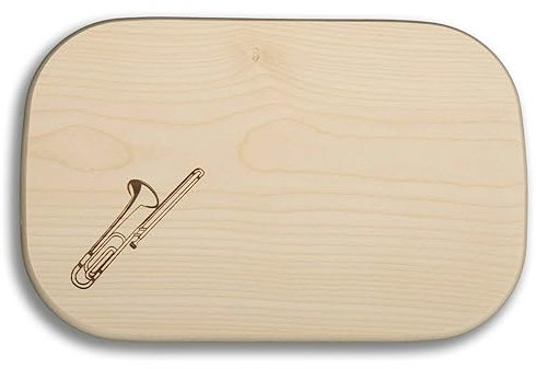 DEKOFANT Frühstücksbrettchen Holz groß Motiv Posaune Musik 25x16x1,5cm eckig Ahorn
