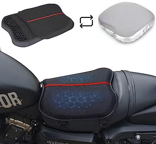 PhyiFlbey Motorcycle Seat Cushion Gel, Motorcycle Gel Seat Pad with 3D Honeycomb Shock Absorption Breathable Rain-Proof Lightweight Large Motorcycle Gel Seat for Long Rides