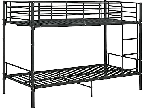 KOIECETA Etagenbett Kinderbett Hochbett Metallbett Bett Stockbett Bettgestell Doppelstockbett Schlafzimmer Kinderzimmer Metall 90x200cm (Schwarz)