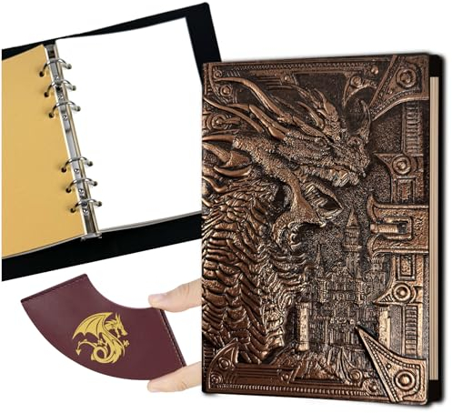 DDFE DND-Notizbuch, einzigartiges 400-seitiges Buch mit 3D-geprägtem Leder für Dungeons und Drachen, D&D-Würfel, Zubehör, Rollenspiele, tolles DND-Geschenk