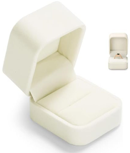 ZEACCT 1 Stück Verlobungsringe Ring Box, Ringschachtel, Premium Leder Klassisch Ringbox, Aufbewahrungsbox Geschenkbox, Schmuck Etui für Ring für Hochzeit, Vorschlags Hochzeitstag(Weiß)