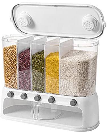 Dry Food Dispenser, 20KG Cereal Containers Storage with Multi Compartments, Moisture-prooff Wall Mounted Japanese-Style Grain Rice Bucket, Grain Dry Food Dispenser Kitchen Organization and Storage