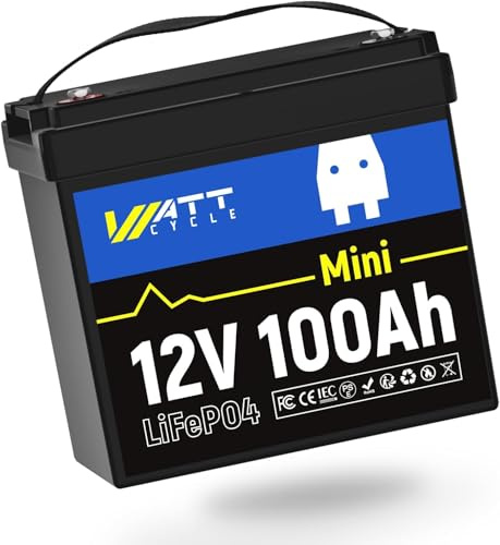 Wattcycle 12V 100Ah LiFePO4 Battery Mini, 100A BMS, Low Temperature Protection, 15,000 Depth Cycles and 1280Wh Capacity - Ideal for Home Energy Storage, Golf Carts, Motorhomes, Solar Systems