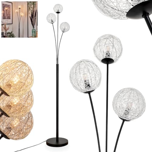 Stehleuchte Bernado, Stehlampe aus Metall in Schwarz/Silberfarben, im modernen Retro/Vintage-Design mit Schirmen aus Drahtgeflecht (Ø 12 cm), dimmbar über Fußschalter, 3 x G9, ohne Leuchtmittel