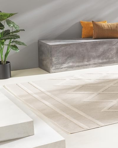 benuta Nest In- & Outdoor Teppich Bonte - Creme 80x150 cm - Strapazierfähig & Pflegeleicht - Für Balkon, Terrasse, Garten - Küchenteppich & Wohnzimmerteppich - Geometrisch, Boho-Style, Hygge Cozy