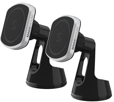 Scosche MP2ROWD MagicMount Pro2 MagSafe Car Dashboard/Windshield Suction Mount, Hands-Free Cell Phone Holder Compatible with iPhone 16/15/14/13/12 Series and More with MagicRing Adapter, Pack of 2